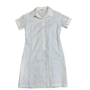 london times women shirt dress Eyelet short sleeve sz 6 cream retro style